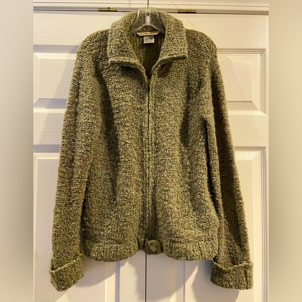 ExOfficio Women’s Button Down Cardigan Turtle Neck Sweater, Moss Green, Medium
